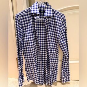Hugo Boss Men’s Blue and White Gingham Button-Up dress shirt slim fit 38